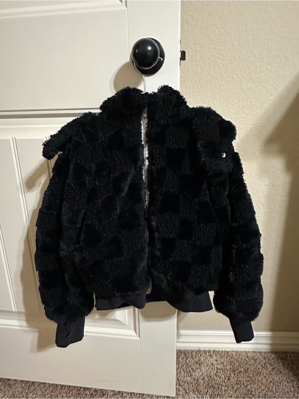 all in motion Black Plush Faux Fur Zip-Up Jacket